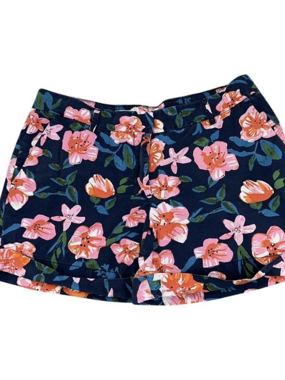Joe Fresh Womens Floral Tropical Shorts Size 4 100% Cotton Cuffed Hem Pockets
